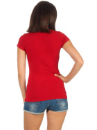 Jela London Damen Longshirt T-Shirt Stretch V-Ausschnitt, Dunkelrot 38 (L)