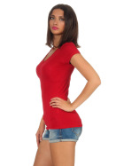 Jela London Damen Longshirt T-Shirt Stretch V-Ausschnitt, Dunkelrot 40 (XL)