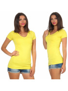 Jela London Damen Longshirt T-Shirt Stretch V-Ausschnitt, Gelb 36 (M)