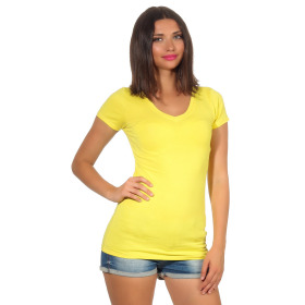 Jela London Damen Longshirt T-Shirt Stretch V-Ausschnitt, Gelb 38 (L)