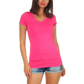 Jela London Damen Longshirt T-Shirt Stretch V-Ausschnitt, Pink 36 (M)
