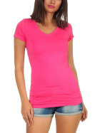 Jela London Damen Longshirt T-Shirt Stretch V-Ausschnitt, Pink 36 (M)