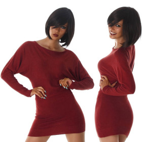 Damen Mini-Strickkleid Pulloverkleid Fledermausärmel Stretch