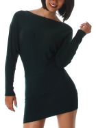 Damen Mini-Strickkleid Pulloverkleid Fledermausärmel Stretch, Grün
