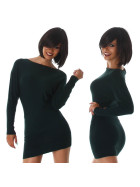 Damen Mini-Strickkleid Pulloverkleid Fledermausärmel Stretch, Grün