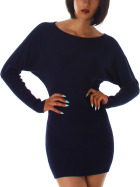 Damen Mini-Strickkleid Pulloverkleid Fledermausärmel Stretch, Blau