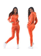 Jela London Damen Nicki Hausanzug Jogginganzug Velours Samt Jacke, Orange 34 36 (S)