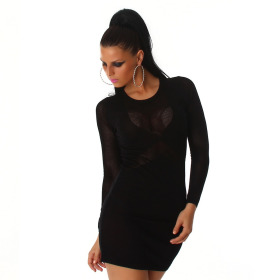 Jela London Strickkleid Transparent Stretch Netz Pulloverkleid, 36 38 Schwarz