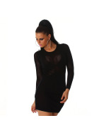 Jela London Strickkleid Transparent Stretch Netz Pulloverkleid, 36 38 Schwarz