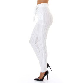 StyleLightOne Damen Paperbag Hose Glitzer-Streifen, Weiß 36-38 (S/M)