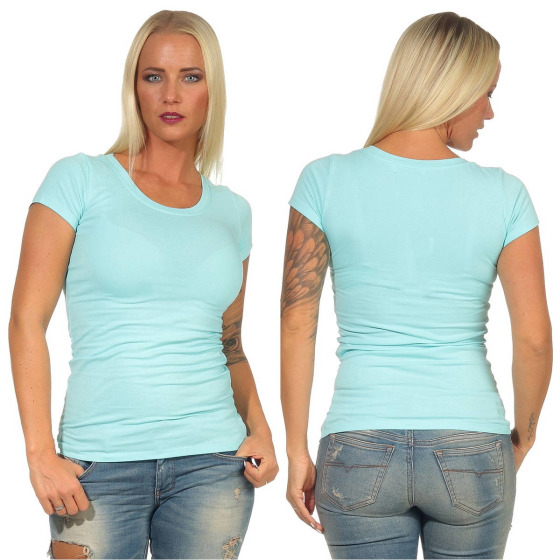Damen langes T-Shirt Longshirt Rundhals Stretch Baumwolle, Türkis 30, 40-42