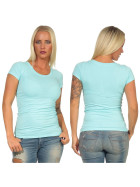 Damen langes T-Shirt Longshirt Rundhals Stretch Baumwolle, Türkis 30, 40-42