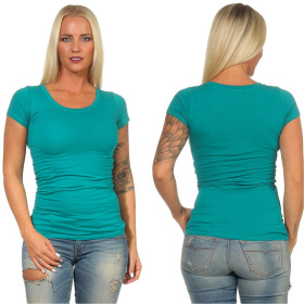 Damen langes T-Shirt Longshirt Rundhals Stretch Baumwolle, Grün 133, 38-40