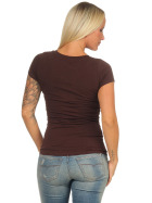 Damen langes T-Shirt Longshirt Rundhals Stretch Baumwolle, Braun 139, 34-36
