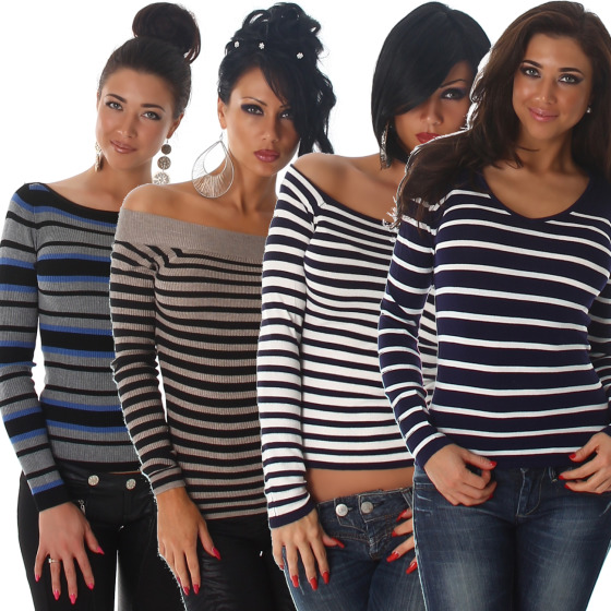 Jela London Damen Streifen Pullover Sweatshirt Stretch mehrfarbig 34-38
