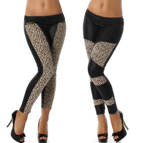 Jela London Damen Wetlook Leggings Leopard Slim Stretch...