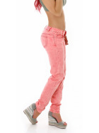 Jela London Damen Jeans-Hose Vintage-Look Stretch Low-Waist Hellrot